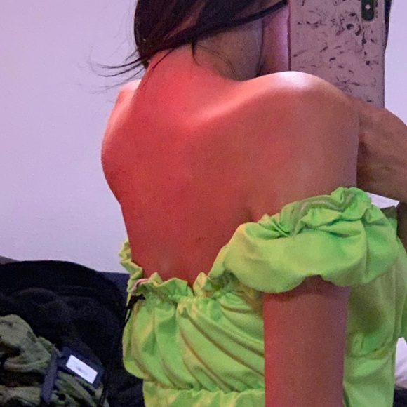 neon green off the shoulder top - Picture 2 of 4